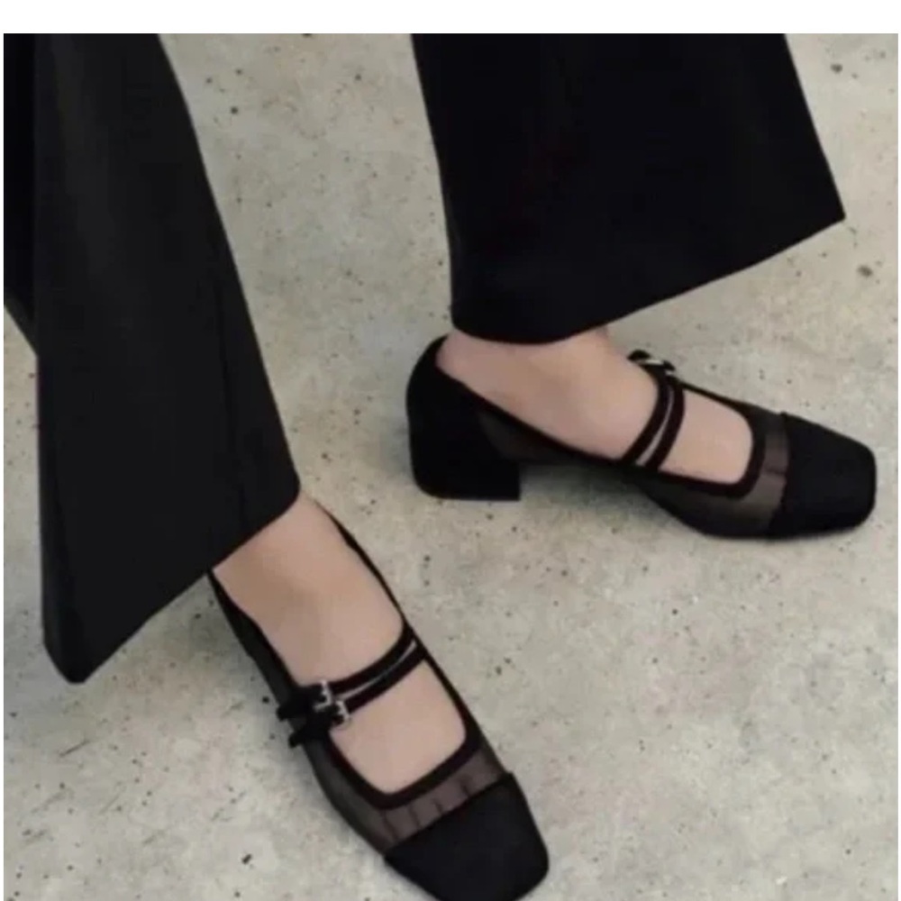 Zara Mesh Black Mary Jane Women's Shoes